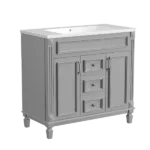 36'' Bathroom Vanity with Top Sink, Grey Mirror Cabinet, Modern Bathroom Storage Cabinet with 2 Soft Closing Doors and 2 Drawers, Single Sink Bathroom Vanity