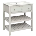 30'' Bathroom Vanity with Ceramic Basin Sink, Modern Bathroom Storage Cabinet with 2-Tier Storage Shelf, Freestanding Bathroom Vanity Cabinet with Single Sink,Grey