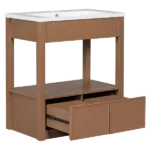 30" Bathroom Vanity with Sink Top, Bathroom Cabinet with Open Storage Shelf and Two Drawers, Brown