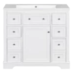 36" Bathroom Vanity with Ceramic Basin, Two Cabinets and Five Drawers, Solid Wood Frame, White