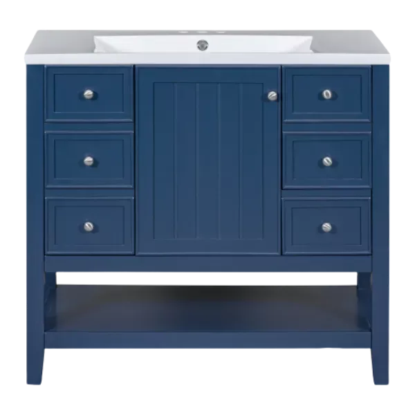 36" Bathroom Vanity with Sink Combo, One Cabinet and Three Drawers, Solid Wood and MDF Board, Blue