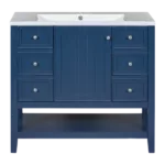 36" Bathroom Vanity with Sink Combo, One Cabinet and Three Drawers, Solid Wood and MDF Board, Blue