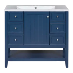 36" Bathroom Vanity with Sink Combo, One Cabinet and Three Drawers, Solid Wood and MDF Board, Blue