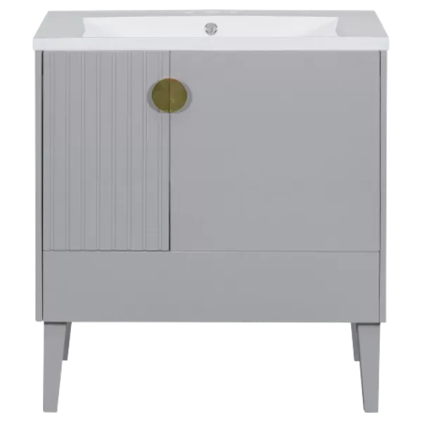 30" Bathroom Vanity with Sink Combo, Bathroom Cabinet with Door and Drawers, Solid Frame and MDF Board, Gray