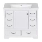 36" Bathroom Vanity with Sink Combo, Six Drawers, Multi-Functional Drawer Divider, Adjustable Shelf, White