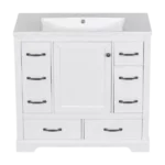 36" Bathroom Vanity with Sink Combo, Six Drawers, Multi-Functional Drawer Divider, Adjustable Shelf, White