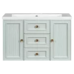 30" Wall Mounted Bathroom Vanity with Sink Combo, Functional Drawer, Solid Wood & MDF Board & Ceramic, Green
