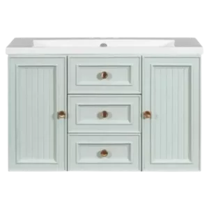 30" Wall Mounted Bathroom Vanity with Sink Combo, Functional Drawer, Solid Wood & MDF Board & Ceramic, Green