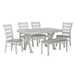Modern Retro Grey 6-Piece 59" Rectangular Dining Table Set  With Unique Legs and 4 Upholstered Chairs , 1 Bench For Dining Room