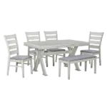 Modern Retro Grey 6-Piece 59" Rectangular Dining Table Set  With Unique Legs and 4 Upholstered Chairs , 1 Bench For Dining Room