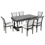 Modern Elegant Gray 7-Piece Dining Set Rectangular Trestle Base Table And 6 Upholstered Chairs With Slightly Curved For Dining Room