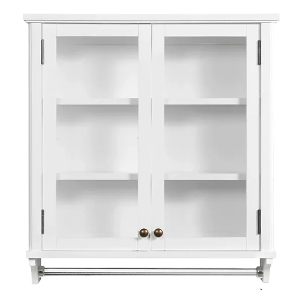 White Pine Wall Mounted Bath Storage Cabinet with Mirror and Towel Rod