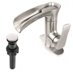 Brushed Nickel Waterfall Bathroom Sink Faucet with Lever Single-handle and Drain Assembly