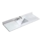 60" Vanity Top with Under Mount Rectangle Single Sink with 3 Faucet Holes, Marble Stone, Carrara White