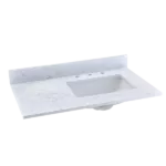 36" Vanity Top with Under Mount Rectangle Single Sink with 3 Faucet Holes and Back Splash, Marble Stone, Carrara White for vanity cabinet
