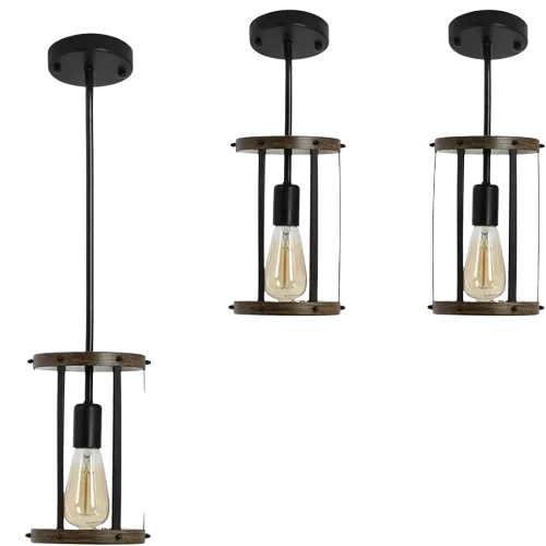 Single Light Vintage Black Metal Cage Pendant Light with Adjustable Height For Indoor