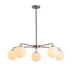 5-Light Silver Modern Chandelier with Glass Shades For Indoor