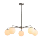5-Light Silver Modern Chandelier with Glass Shades For Indoor