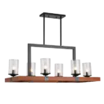 36 in. 6-Light Indoor Black and Oak Linear Chandelier with Light Kit For Indoor