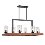 36 in. 6-Light Indoor Black and Oak Linear Chandelier with Light Kit For Indoor