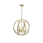 17.7 in. 4-Light Golden Spherical Cage Pendant Light with Adjustable Chain For Indoor