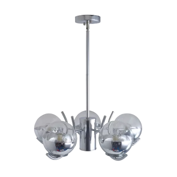 5-Light Silver Post-Modern Chandelier with Clear Glass Globes For Indoor