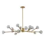 15-Light Gold Chandeliers Light Fixture Hanging Dining Room Light Ceiling Pendant Lighting, Glass Globes Lamp
