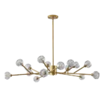 15-Light Gold Chandeliers Light Fixture Hanging Dining Room Light Ceiling Pendant Lighting, Glass Globes Lamp