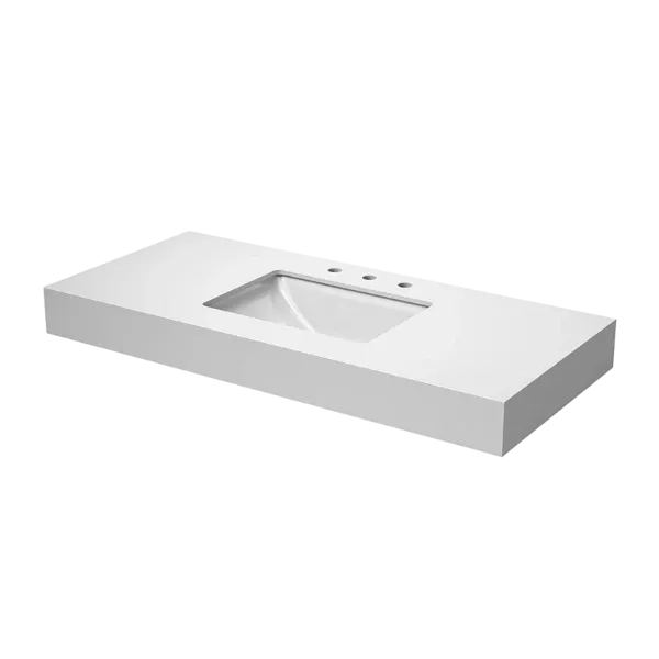 Bathroom vanity Top49 "x 22" under hanging 4.7" pure white rock panel can be hung single, with mounting bracket, CUPC ceramic sink and three-hole faucet hole with backsplash