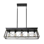 5-Light Metal Farmhouse Chandelier with Rustic Rectangular Island Frame in Golden Black For Indoor
