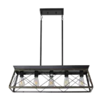 5-Light Metal Farmhouse Chandelier with Rustic Rectangular Island Frame in Golden Black For Indoor