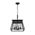 Metal Farmhouse Pendant Light Fixtures 4-Light Black Vintage Pendant Lights Chandelier for Kitchen Island (No Bulbs）