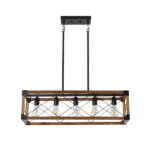 5-Light Walnut Rectangular Farmhouse Chandelier Fixture for Kitchen Island Dining Room with Solid Wood Frame