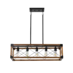 5-Light Walnut Rectangular Farmhouse Chandelier Fixture for Kitchen Island Dining Room with Solid Wood Frame
