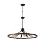 Walnut&Black 8-Light Farmhouse Chandelier - Adjustable For Indoor