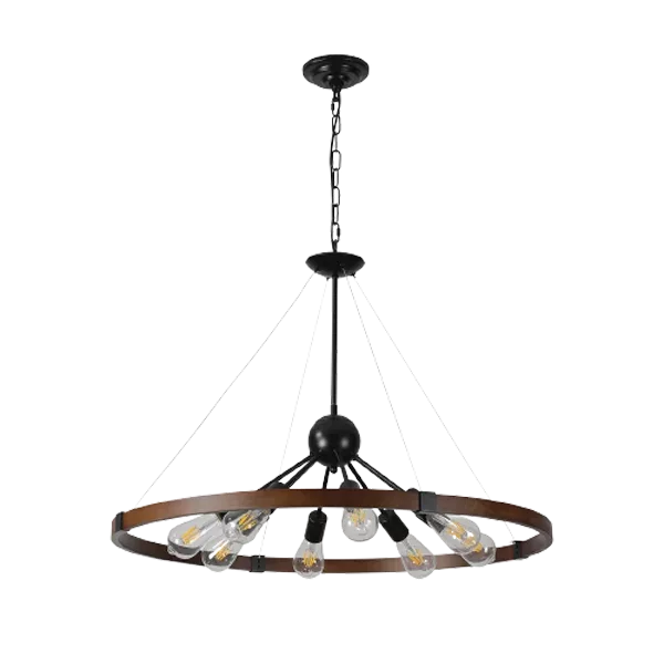 Walnut&Black 8-Light Farmhouse Chandelier - Adjustable For Indoor