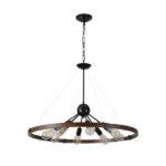 Walnut&Black 8-Light Farmhouse Chandelier - Adjustable For Indoor
