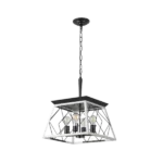 4-Light Rustic White Chandelier Light with Adjustable Height For Indoor