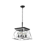 4-Light Farmhouse Chandeliers For Dining Room in Oak