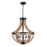 5-Light 19" Farmhouse Chandelier Light with Metal and Wood Shade For Indoor