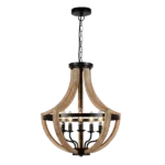 5-Light 19" Farmhouse Chandelier Light with Metal and Wood Shade For Indoor