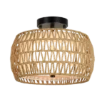 3-Light Flush Mount  Brown Lantern Pendant Light with Rattan Shade For Indoor