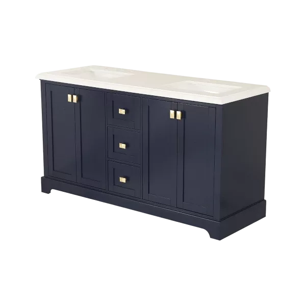 Vanity Sink Combo featuring a Marble Countertop, Bathroom Sink Cabinet, and Home Decor Bathroom Vanities - Fully Assembled Blue 60-inch Vanity with Sink 23V02-60NB