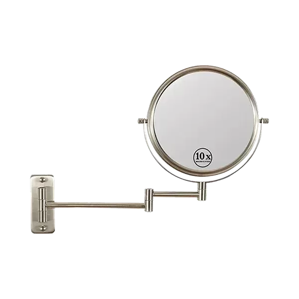 8 in. W x 12 in. H 10x Magnification Round Metal Framed Wall Mount Bathroom Vanity Mirror in Brushed Nickel