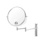 8-Inch Chrome Wall-Mounted LED Bathroom Vanity Mirror with 1X/10X Magnification, 360° Swivel, and Extension Arm