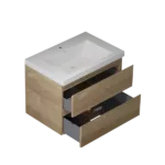 29'' Wall Mounted Single Bathroom Vanity in Natural Wood With White Solid Surface Vanity Top