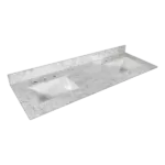 Montary 61x22 inch bathroom stone vanity top engineered stone carrara white marble color with double rectangle undermount ceramic sink and 3 faucet hole with back splash