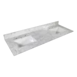 Montary 61x22 inch bathroom stone vanity top engineered stone carrara white marble color with double rectangle undermount ceramic sink and 3 faucet hole with back splash