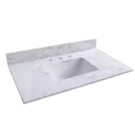 Montary 37inch bathroom vanity top stone carrara white new style tops with rectangle undermount ceramic sink  and back splash with 3 faucet hole  for bathrom cabinet