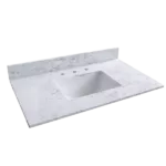 Montary 37inch bathroom vanity top stone carrara white new style tops with rectangle undermount ceramic sink  and back splash with 3 faucet hole  for bathrom cabinet